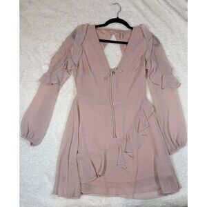 BCBGeneration Women SIZE 6 Rose Smoke Ruffled Chiffon Mini Dress long sleeve